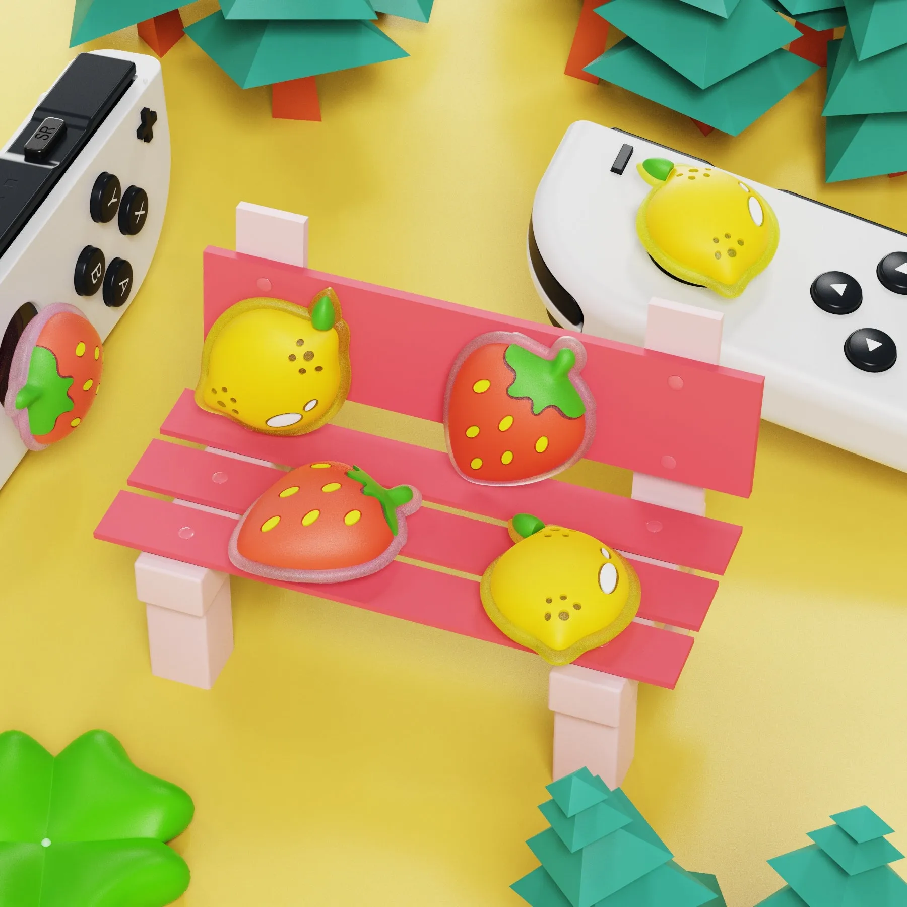 PlayVital Lemon & Strawberry Switch Thumb Grip Caps, Joystick Caps for NS Switch Lite, Silicone Analog Cover Thumbstick Grips for Joycon of Switch OLED - NJM1200