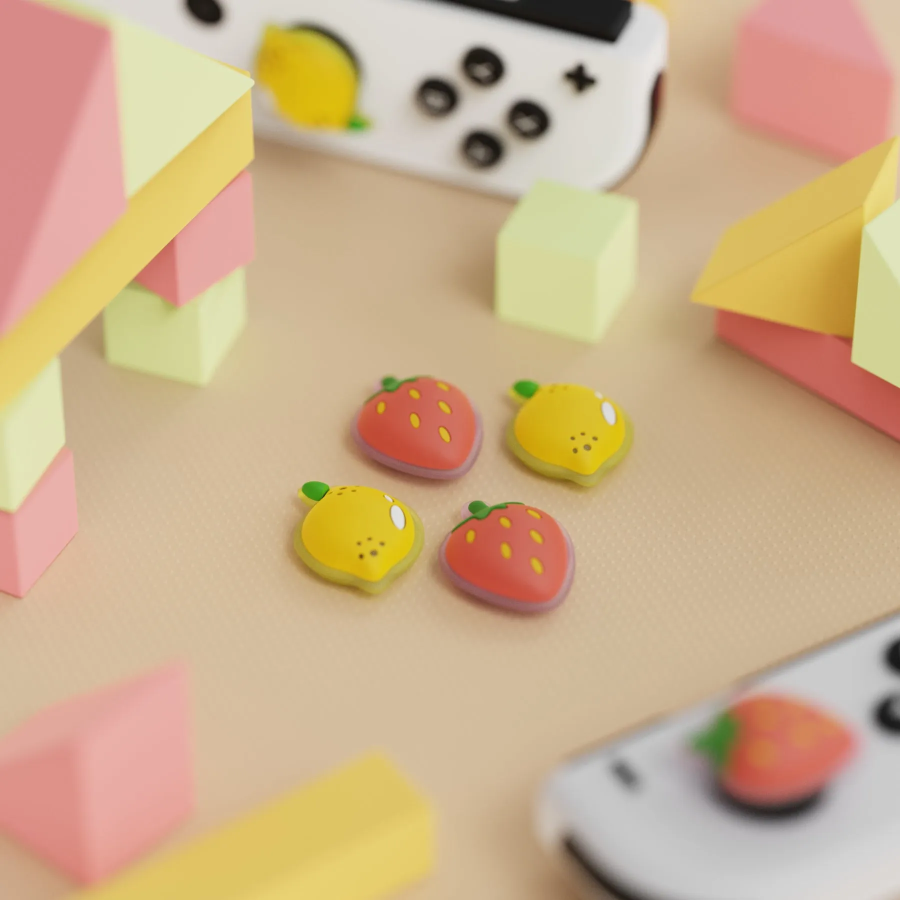 PlayVital Lemon & Strawberry Switch Thumb Grip Caps, Joystick Caps for NS Switch Lite, Silicone Analog Cover Thumbstick Grips for Joycon of Switch OLED - NJM1200