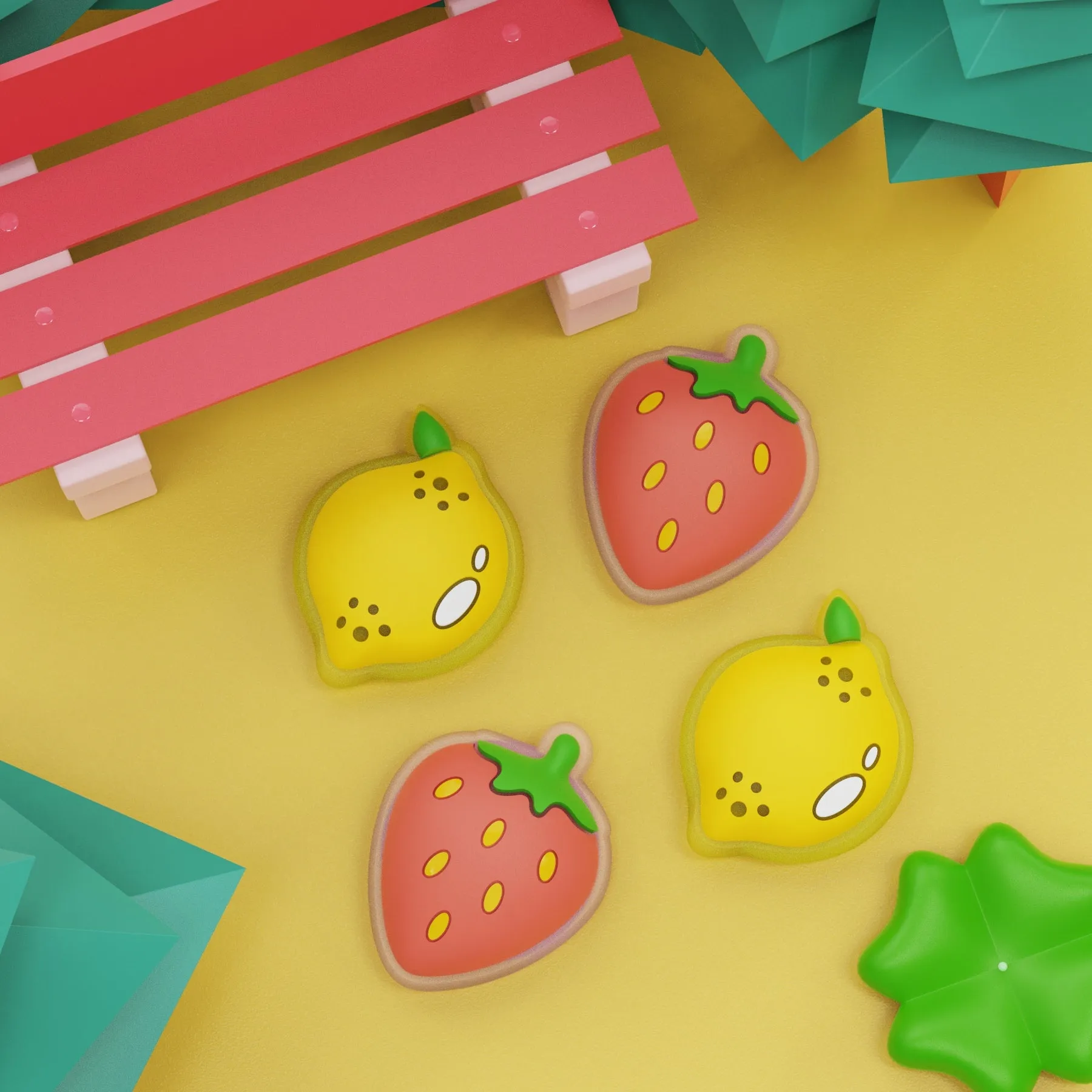 PlayVital Lemon & Strawberry Switch Thumb Grip Caps, Joystick Caps for NS Switch Lite, Silicone Analog Cover Thumbstick Grips for Joycon of Switch OLED - NJM1200