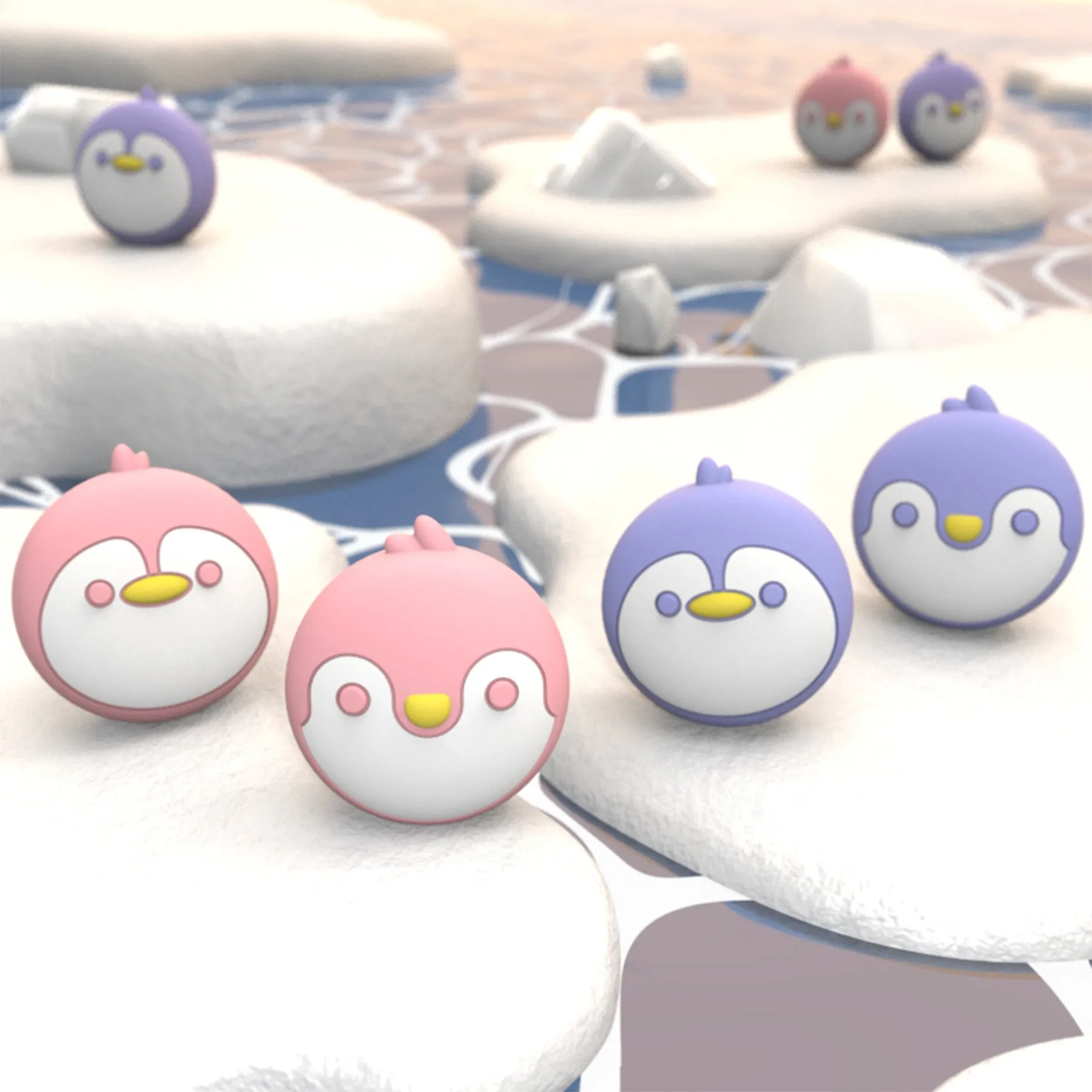 PlayVital Penguin Cute Switch Thumb Grip Caps, Joystick Caps for NS Switch Lite, Silicone Analog Cover Thumbstick Grips for Joycon of Switch OLED - NJM1158
