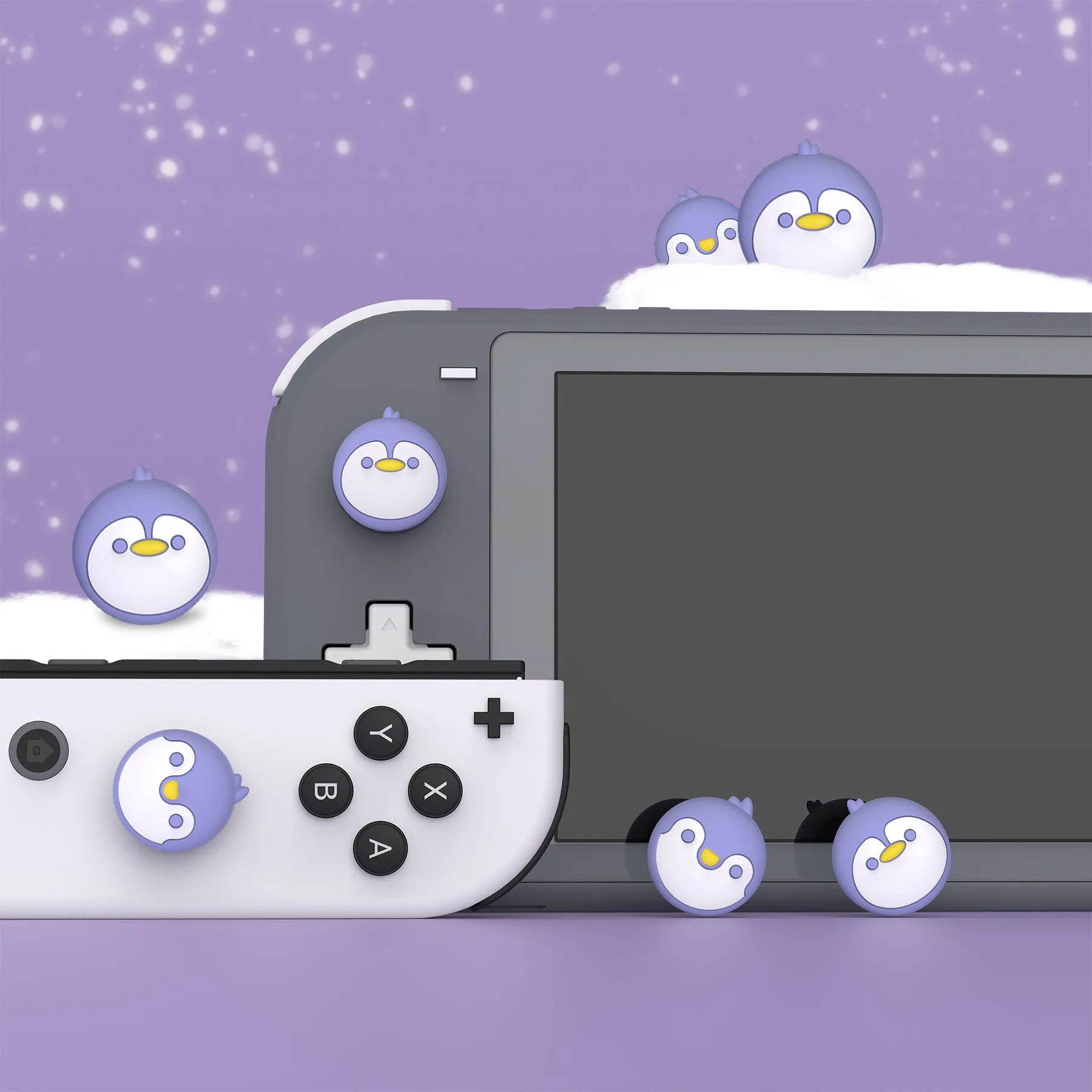 PlayVital Penguin Cute Switch Thumb Grip Caps, Joystick Caps for NS Switch Lite, Silicone Analog Cover Thumbstick Grips for Joycon of Switch OLED - NJM1158