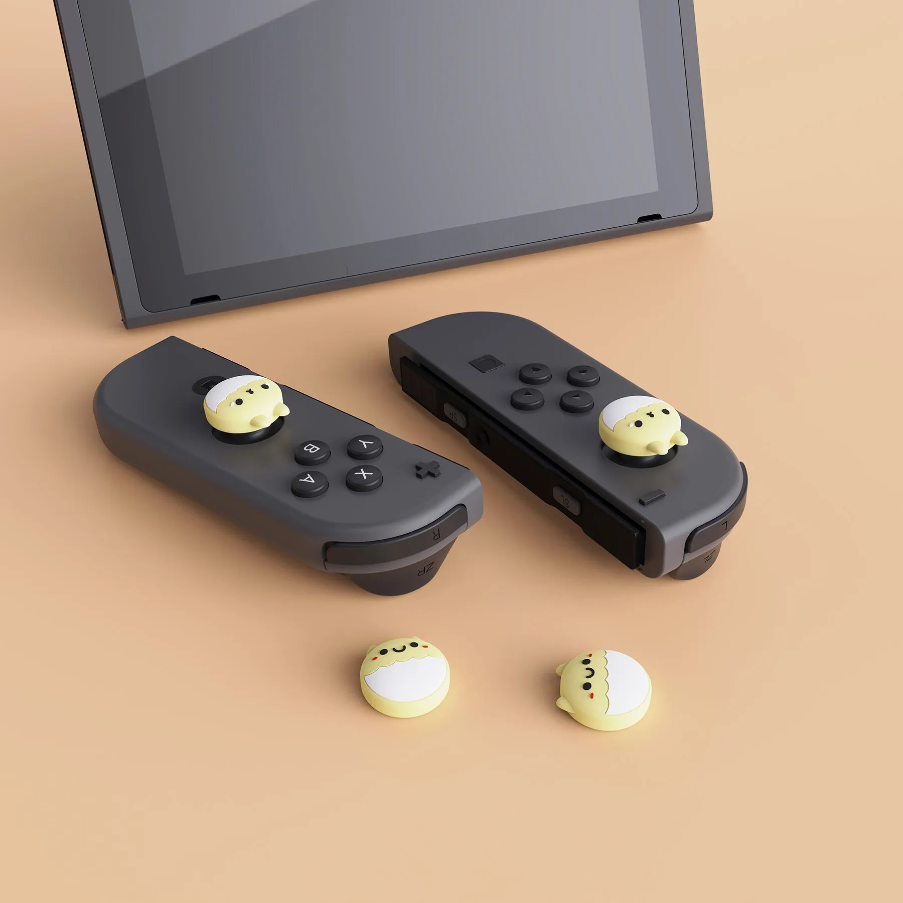 PlayVital Rabbit & Squirrel Cute Switch Thumb Grip Caps, Cream Yellow Joystick Caps for NS Switch Lite, Silicone Analog Cover Thumbstick Grips for Joycon of Switch OLED - NJM1122