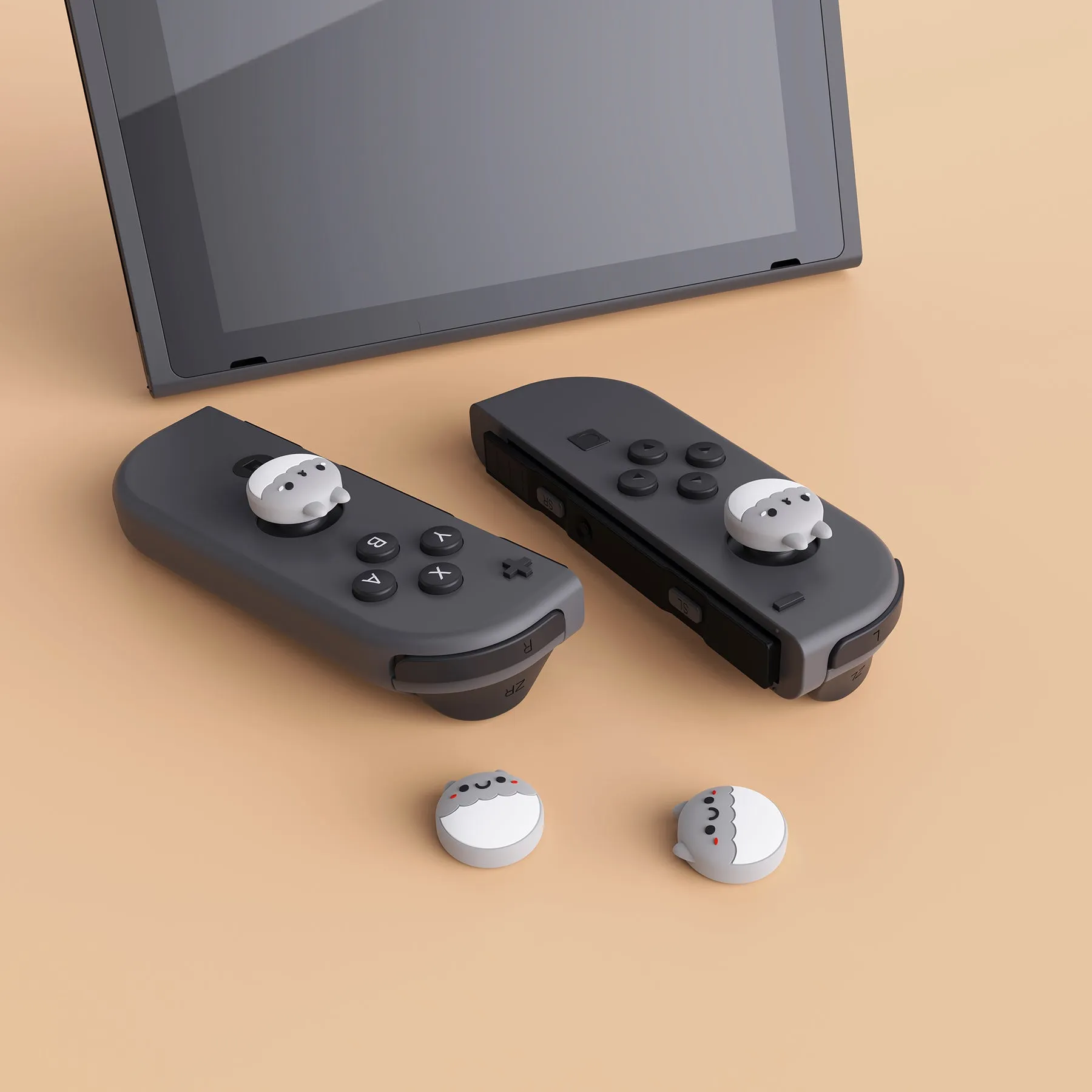 PlayVital Rabbit & Squirrel Cute Switch Thumb Grip Caps, Light Gray Joystick Caps for NS Switch Lite, Silicone Analog Cover Thumbstick Grips for Joycon of Switch OLED - NJM1124