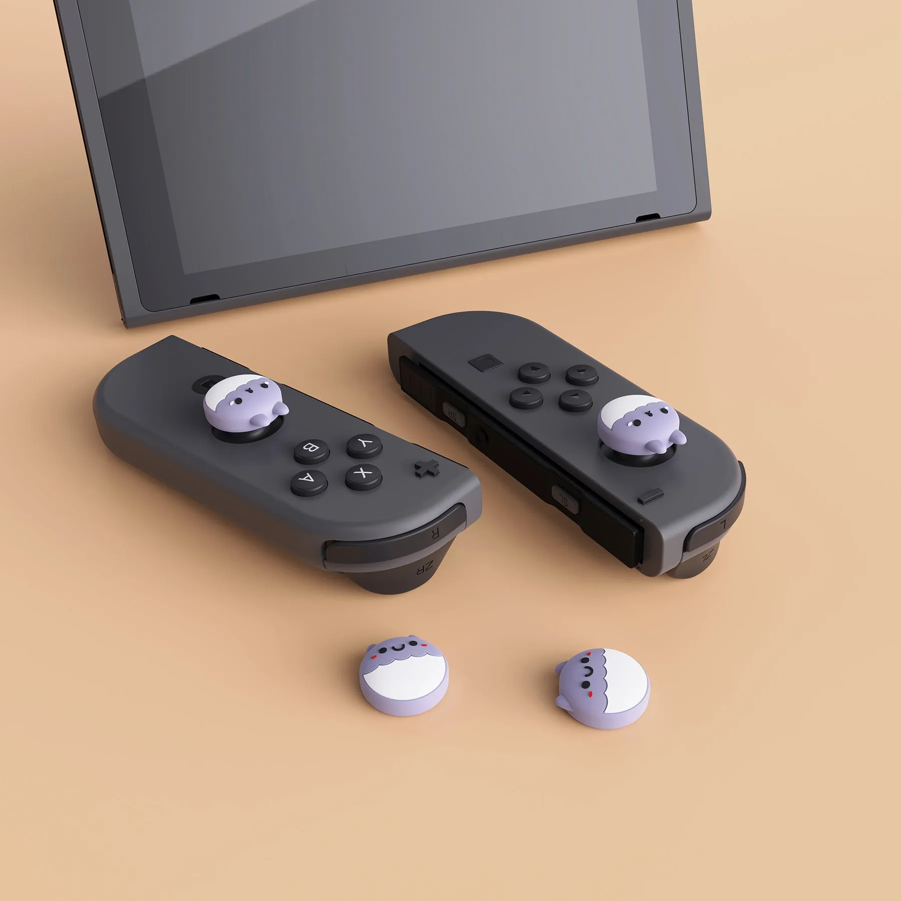 PlayVital Rabbit & Squirrel Cute Switch Thumb Grip Caps, Light Violet Joystick Caps for NS Switch Lite, Silicone Analog Cover Thumbstick Grips for Joycon of Switch OLED - NJM1120