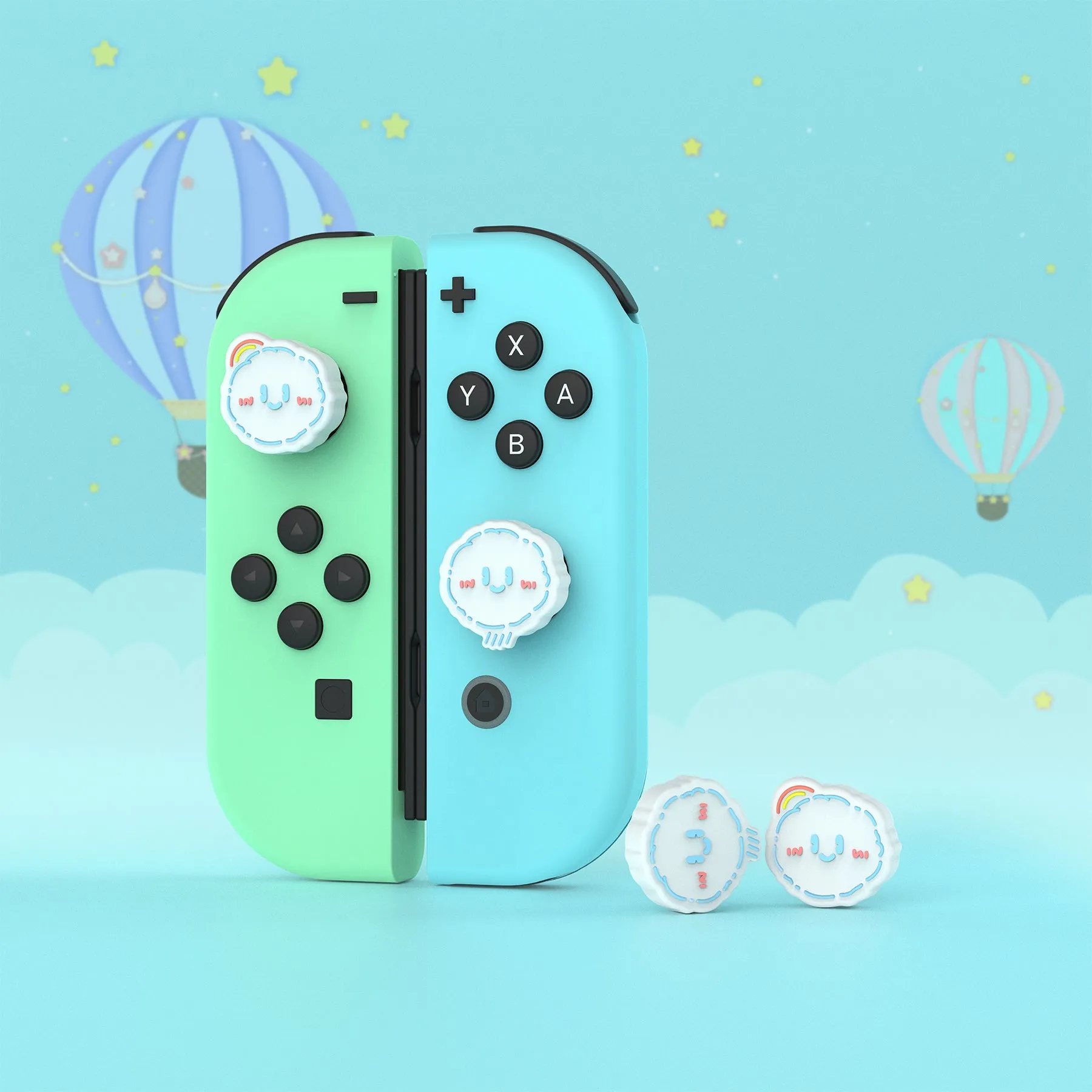 PlayVital Rainbow Clouds & Rainy Clouds Cute Switch Thumb Grip Caps, Joystick Caps for NS Switch Lite, Silicone Analog Cover Thumbstick Grips for Joycon of Switch OLED - NJM1165
