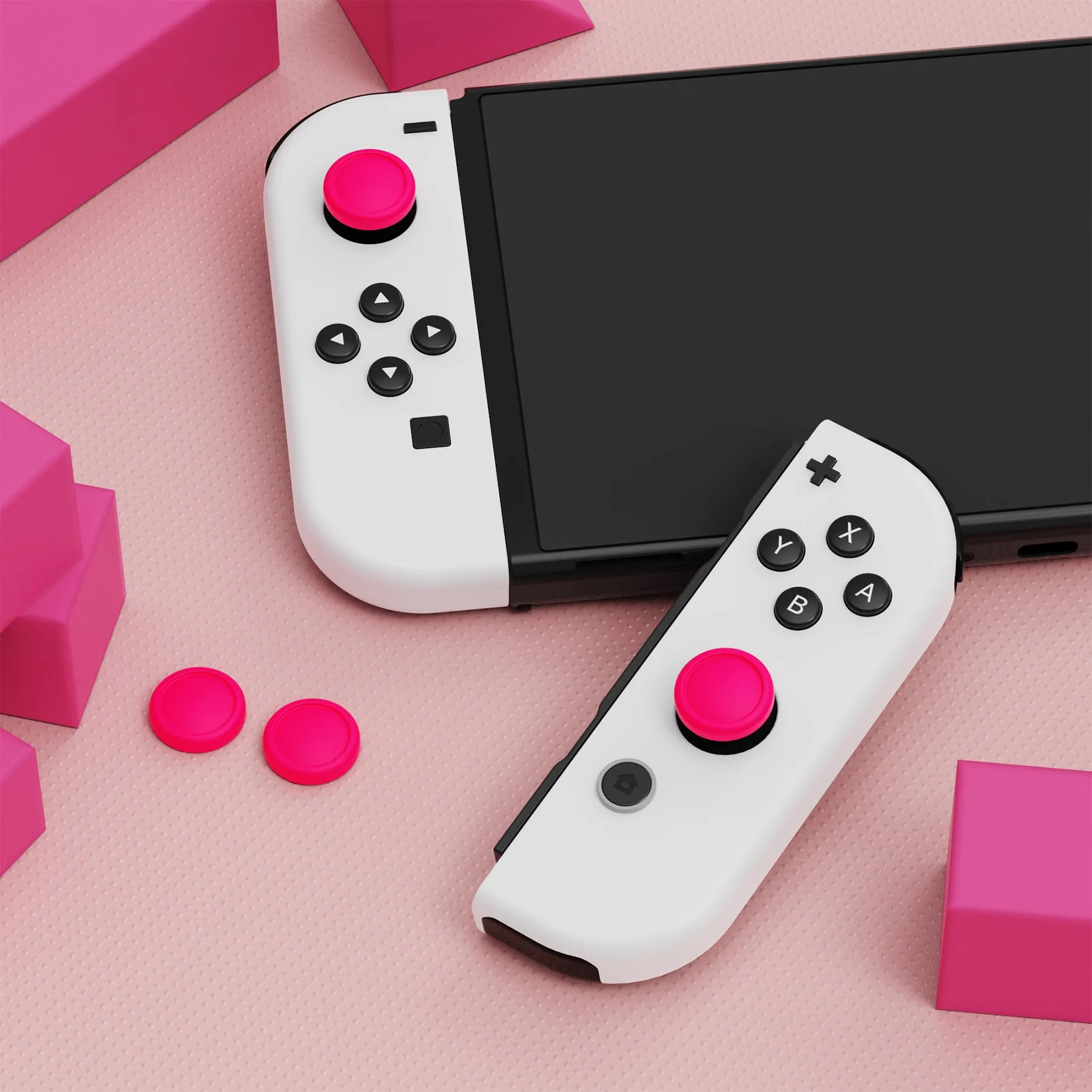 PlayVital Switch Joystick Caps, Switch Lite Thumbstick Caps, Silicone Analog Cover for Joycon of Switch OLED Thumb Grip Rocker Caps for Nintendo Switch & Switch Lite - Bright Pink - NJM1204