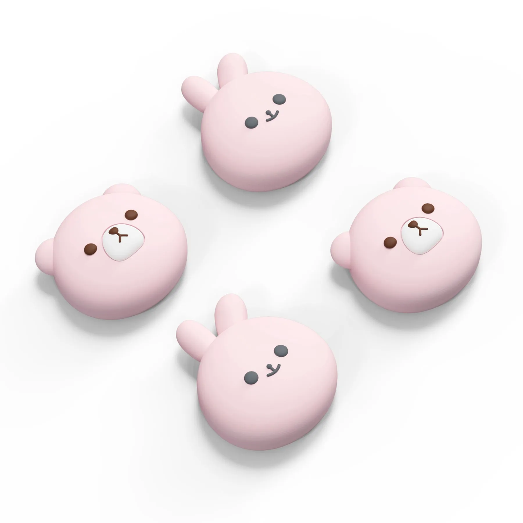 PlayVital Switch Joystick Caps, Switch Lite Thumbstick Caps, Silicone Analog Cover for Joycon of Switch OLED, Thumb Grip Rocker Caps for Nintendo Switch & Switch Lite - Chubby Bear & Smiley Bunny With Pink - NJM1176