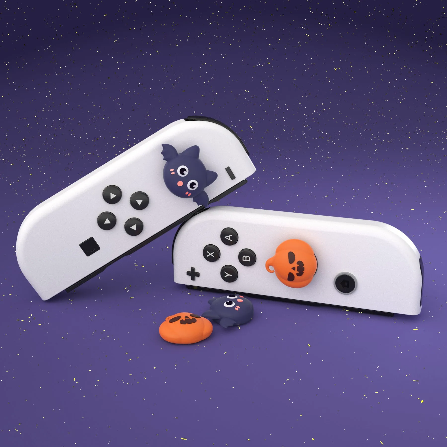 PlayVital Switch Joystick Caps, Switch Lite Thumbstick Caps, Silicone Analog Cover for Joycon of Switch OLED, Thumb Grip Rocker Caps for Nintendo Switch & Switch Lite - Halloween Pumpkin Bat - NJM1180