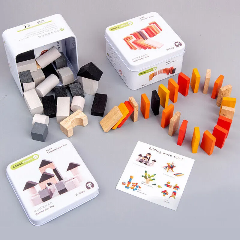 Set 12 -TWELVE different Puzzle Educational Games for Travel in closable Tin Can.