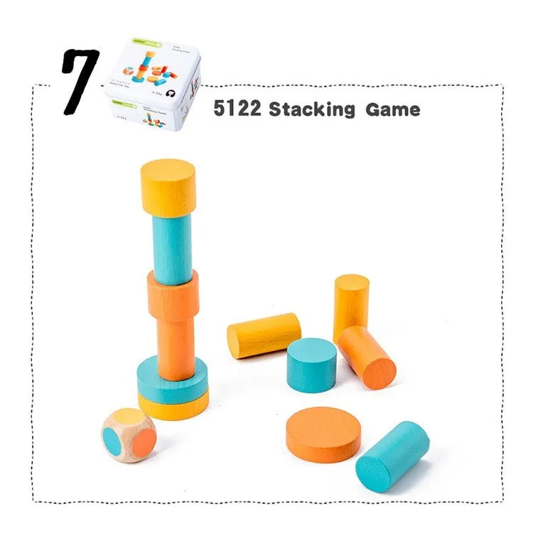Set 12 -TWELVE different Puzzle Educational Games for Travel in closable Tin Can.