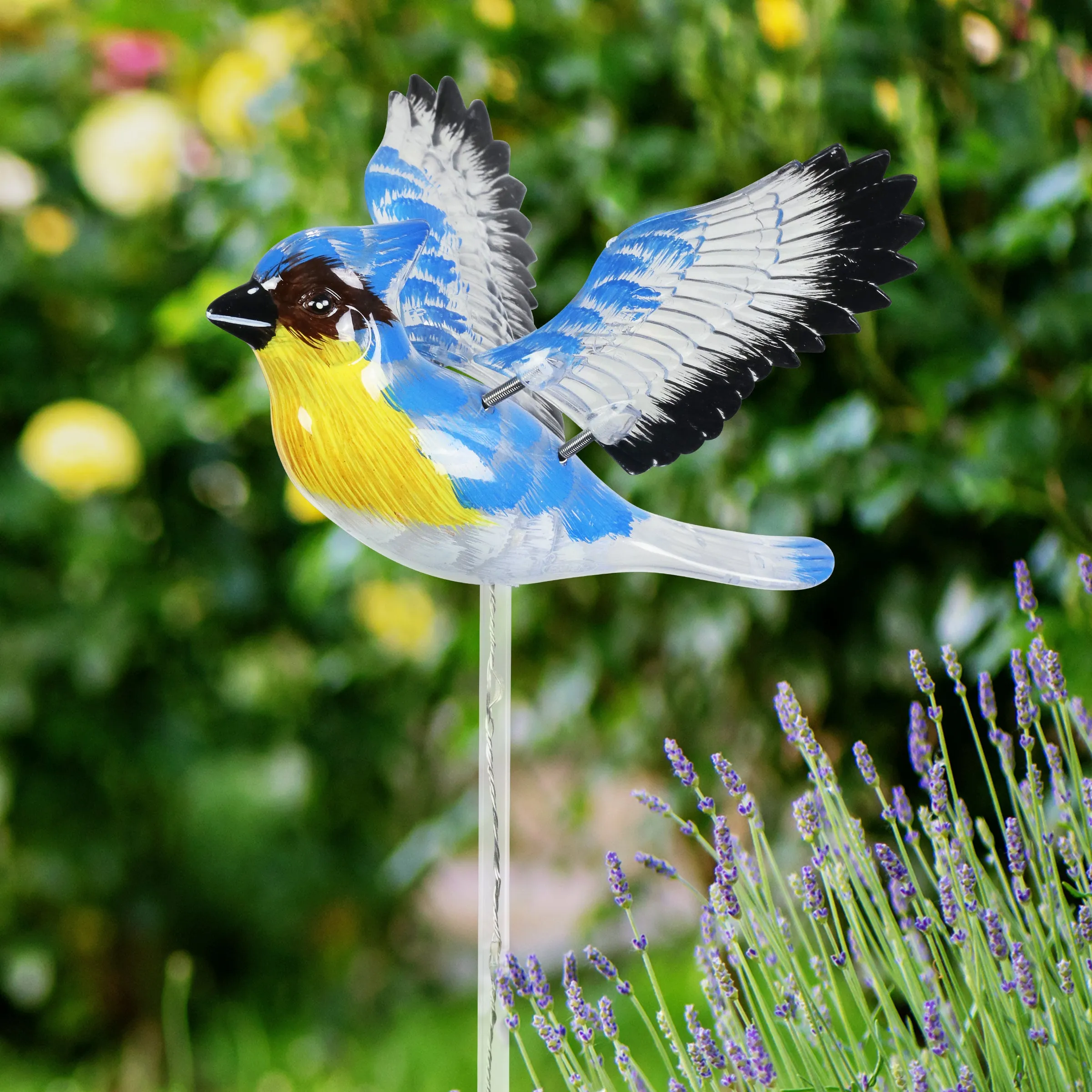 Solar WindyWing Blue Jay Garden Stake with Blue LED Lights, 7 Inch