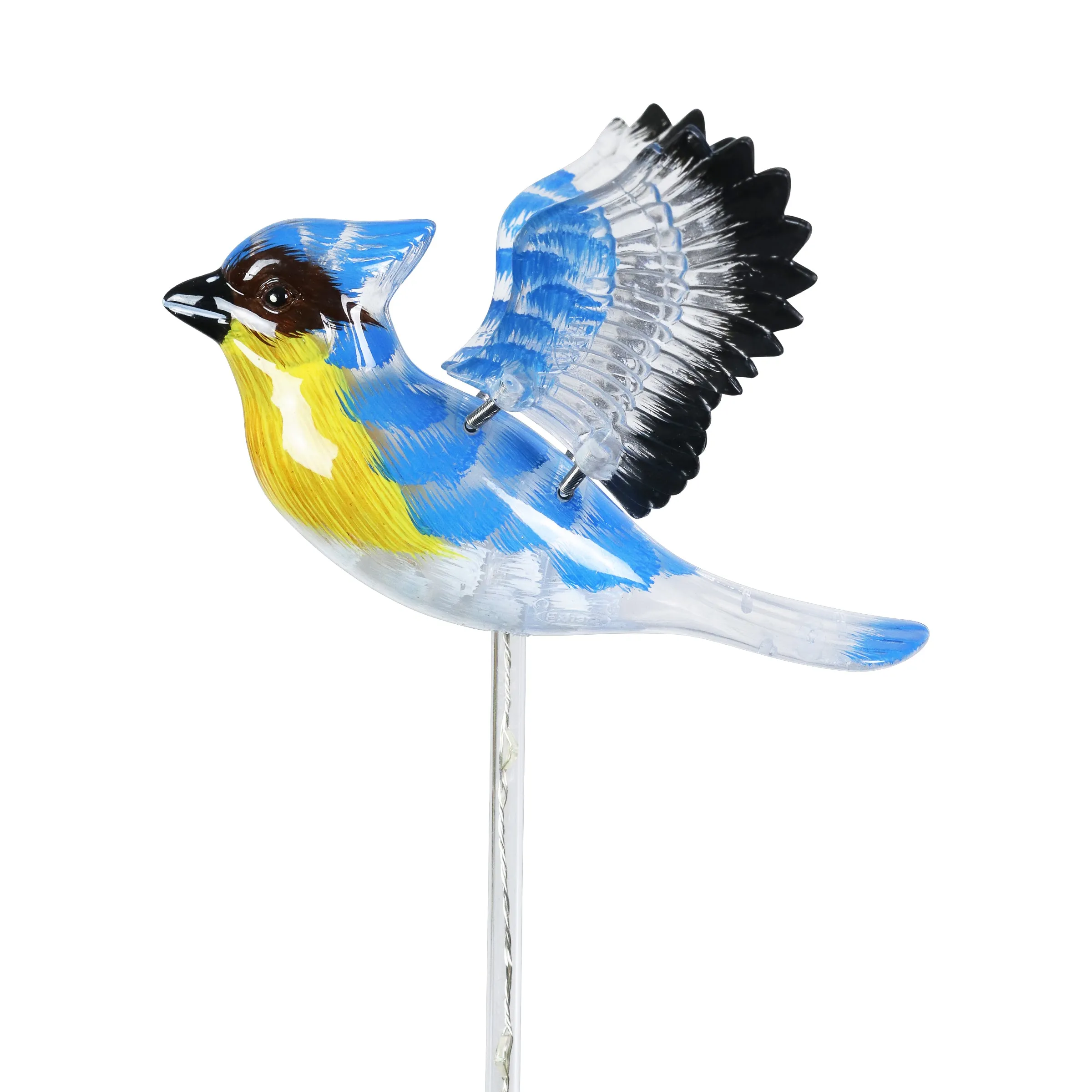 Solar WindyWing Blue Jay Garden Stake with Blue LED Lights, 7 Inch