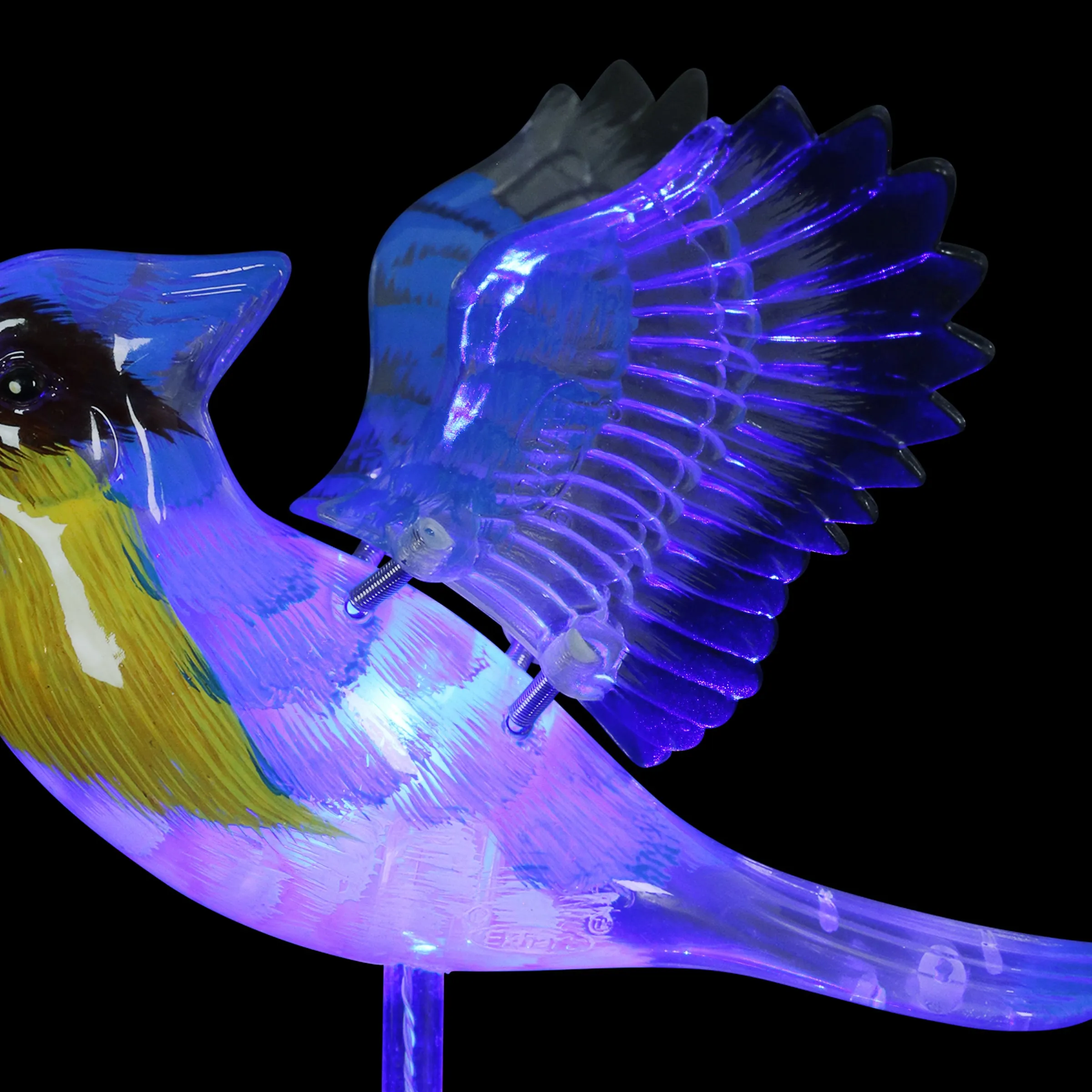 Solar WindyWing Blue Jay Garden Stake with Blue LED Lights, 7 Inch