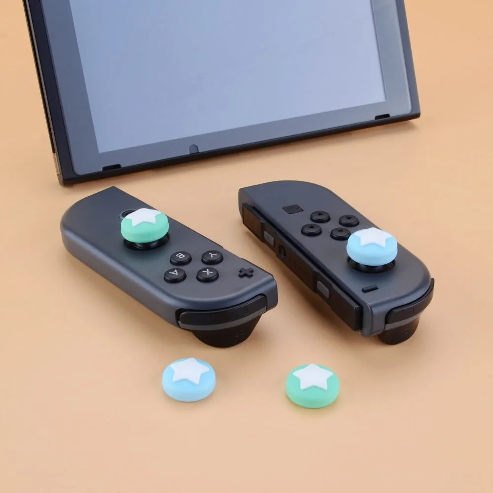Star Design Cute Switch Thumb Grip Caps, Heaven Blue & Mint Green Joystick Caps for Nintendo Switch Lite, Silicone Analog Cover Thumb Stick Grips for Joycon - NJM1002