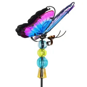 WindyWing Purple Butterfly Garden Stake with Beads, Made of glass and metal with Flapping Wings