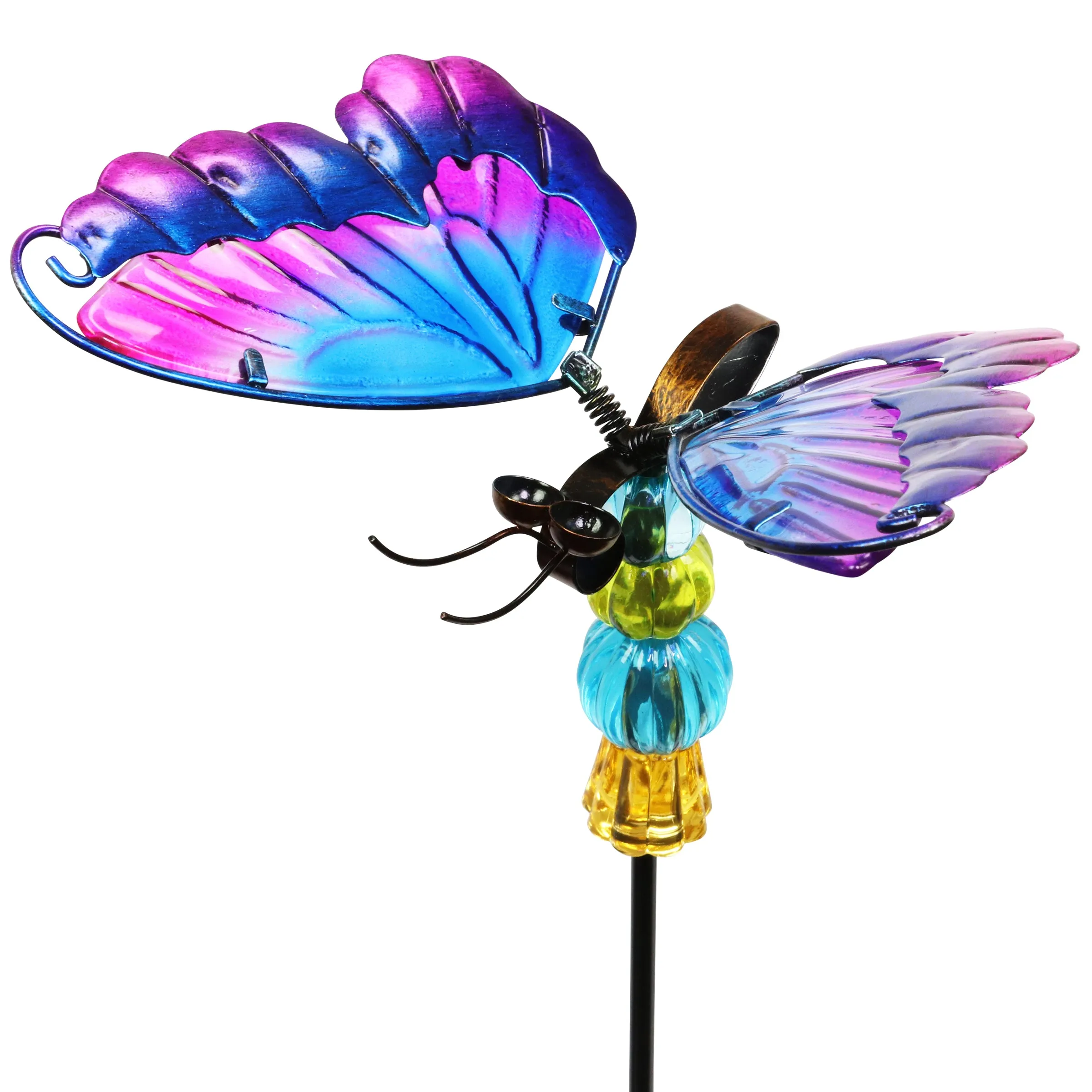 WindyWing Purple Butterfly Garden Stake with Beads, Made of glass and metal with Flapping Wings