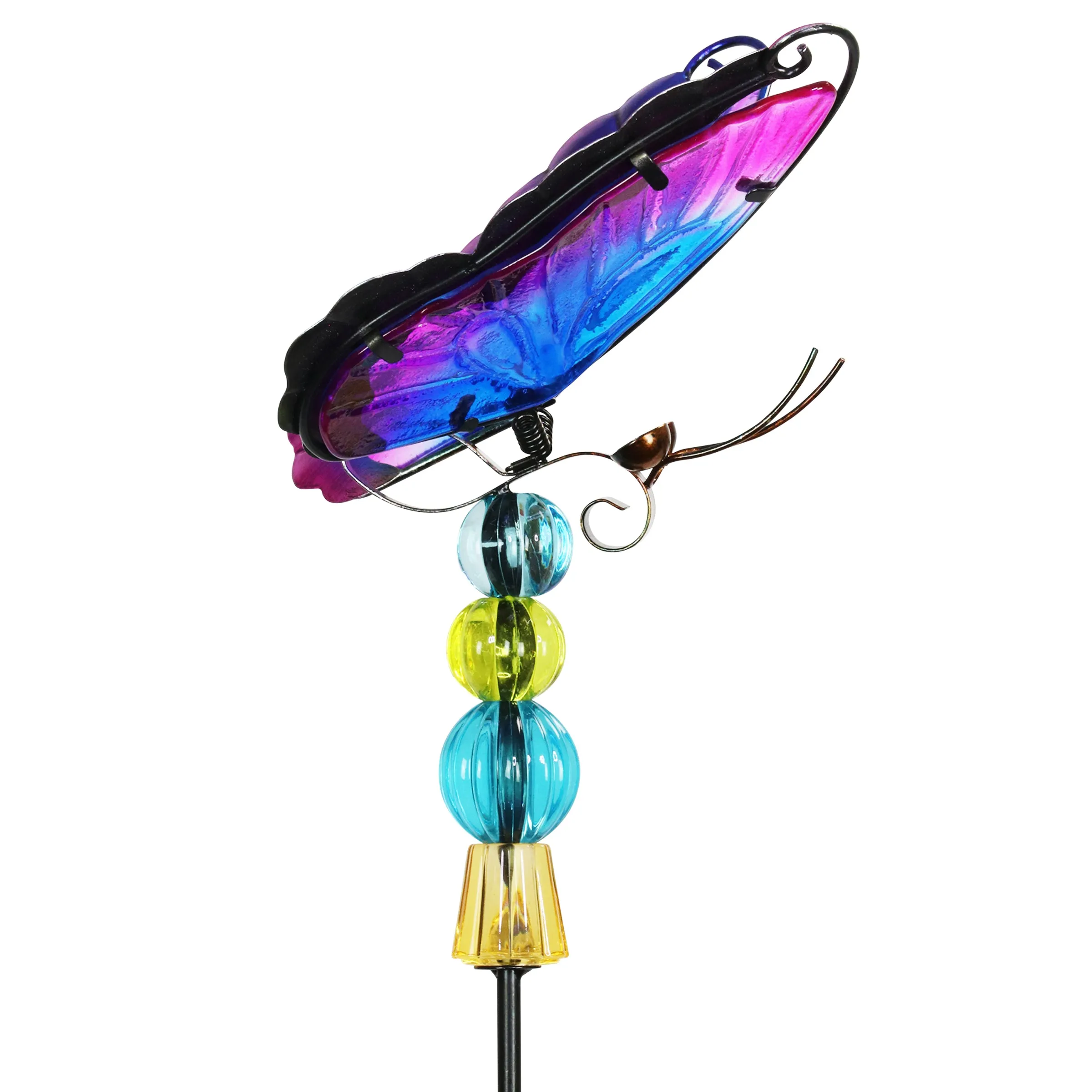 WindyWing Purple Butterfly Garden Stake with Beads, Made of glass and metal with Flapping Wings