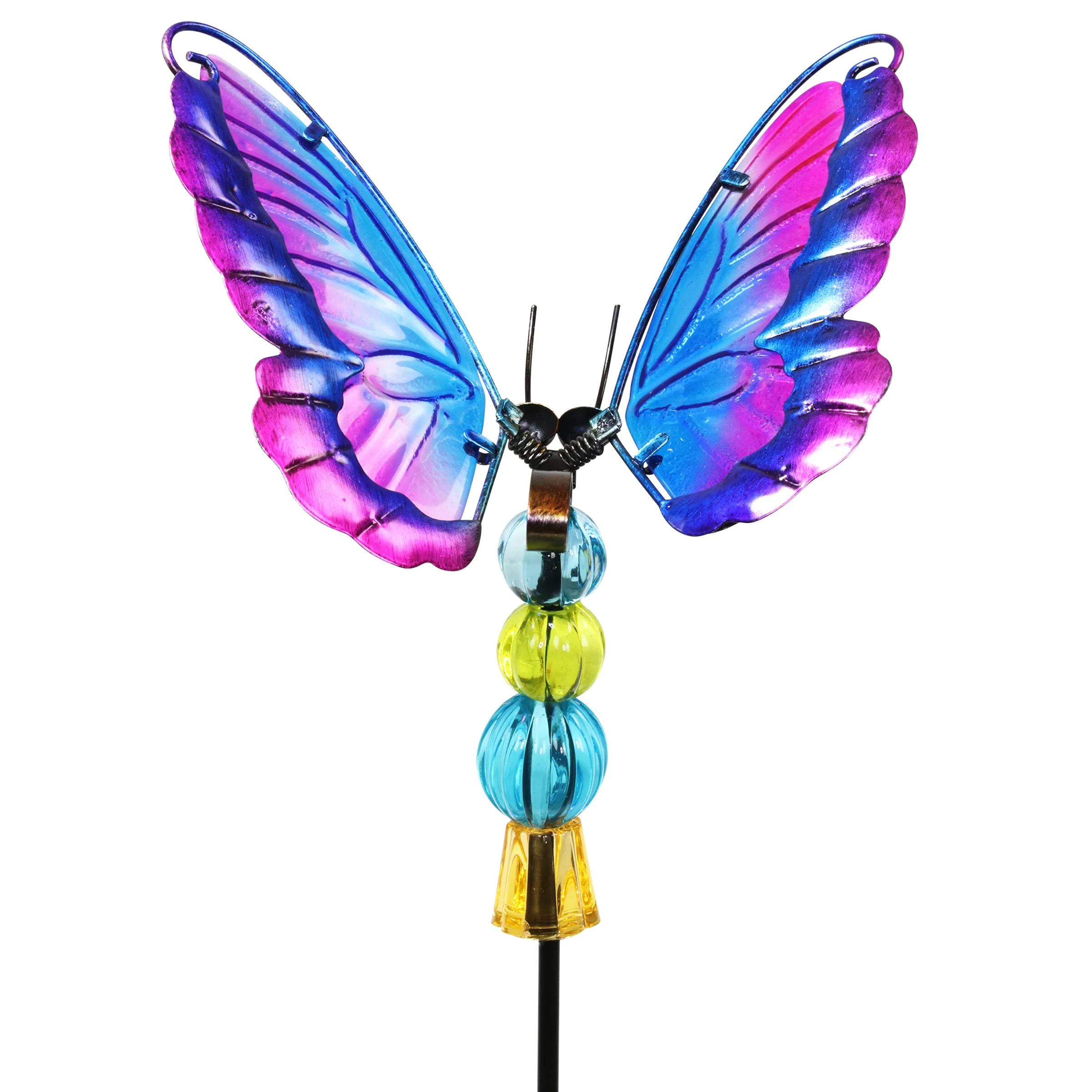 WindyWing Purple Butterfly Garden Stake with Beads, Made of glass and metal with Flapping Wings