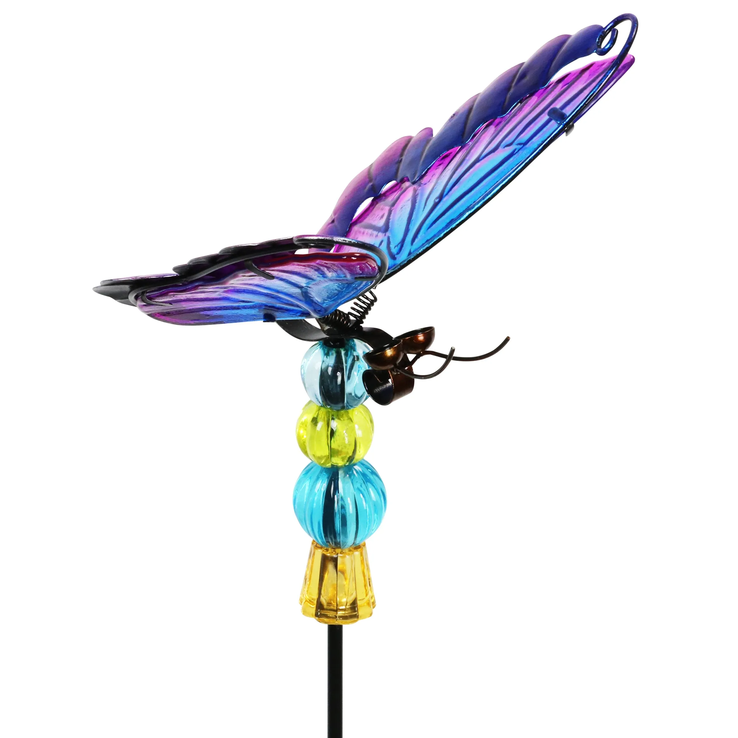 WindyWing Purple Butterfly Garden Stake with Beads, Made of glass and metal with Flapping Wings