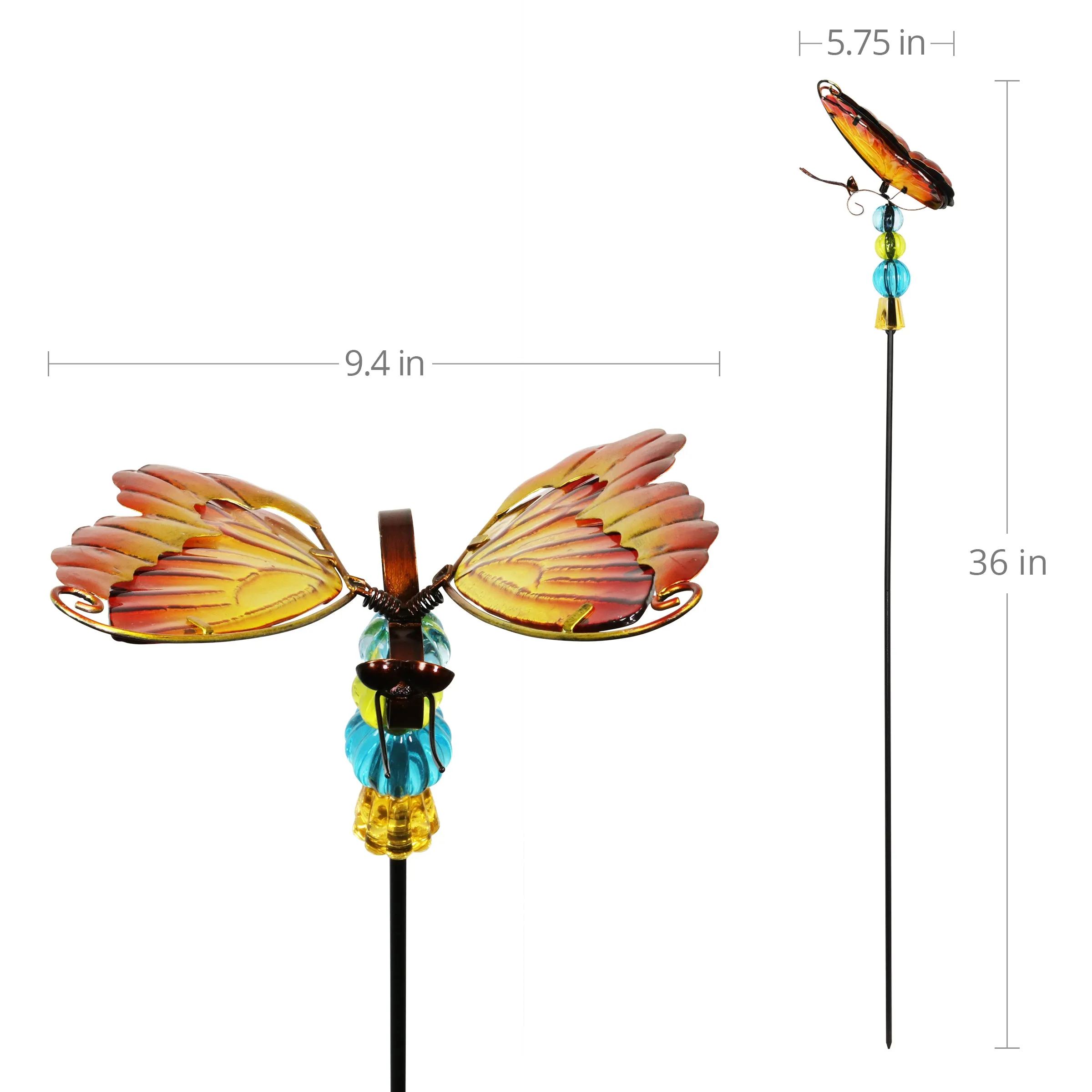 WindyWing Red Butterfly Garden Stake with Beads, Made of glass and metal with Fluttering Wings, 6 by 30 Inches