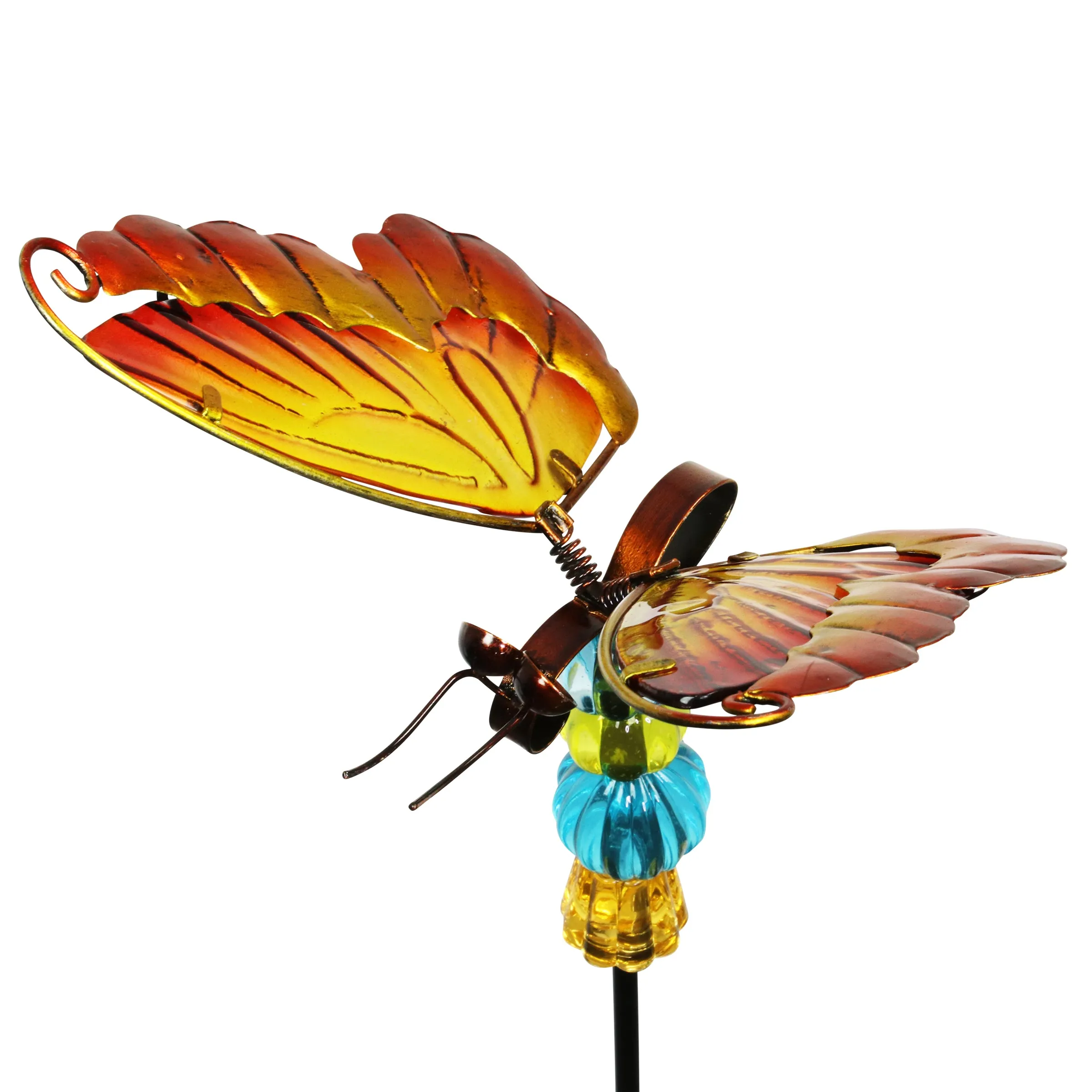 WindyWing Red Butterfly Garden Stake with Beads, Made of glass and metal with Fluttering Wings, 6 by 30 Inches