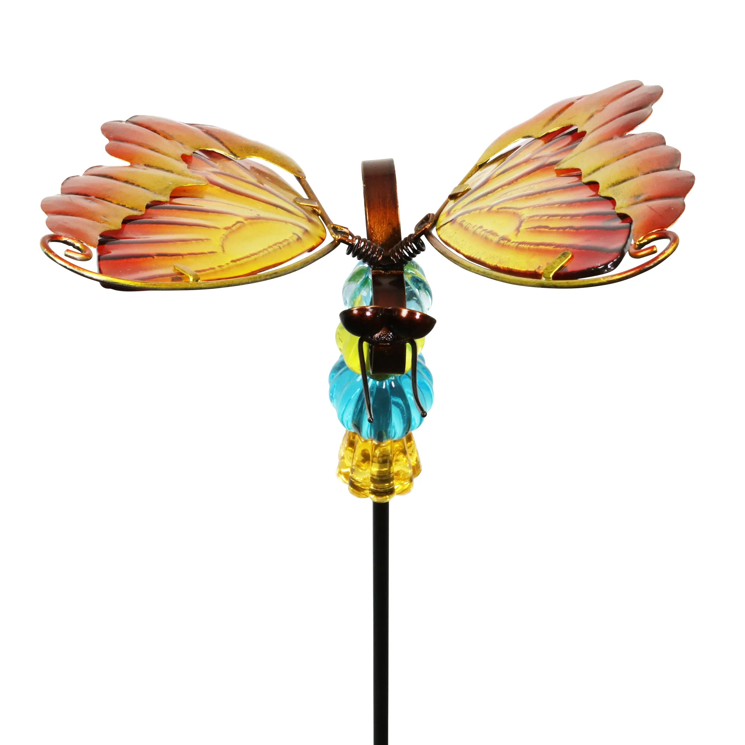 WindyWing Red Butterfly Garden Stake with Beads, Made of glass and metal with Fluttering Wings, 6 by 30 Inches