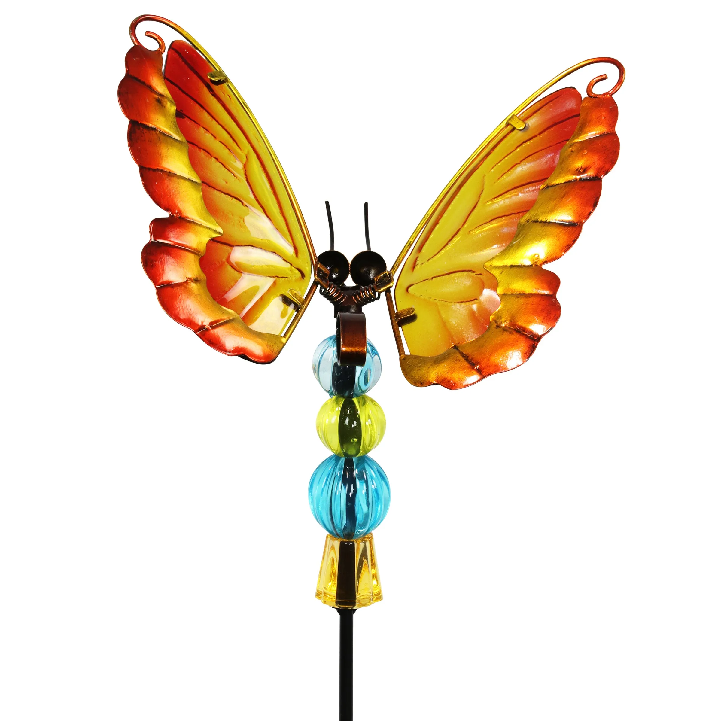 WindyWing Red Butterfly Garden Stake with Beads, Made of glass and metal with Fluttering Wings, 6 by 30 Inches