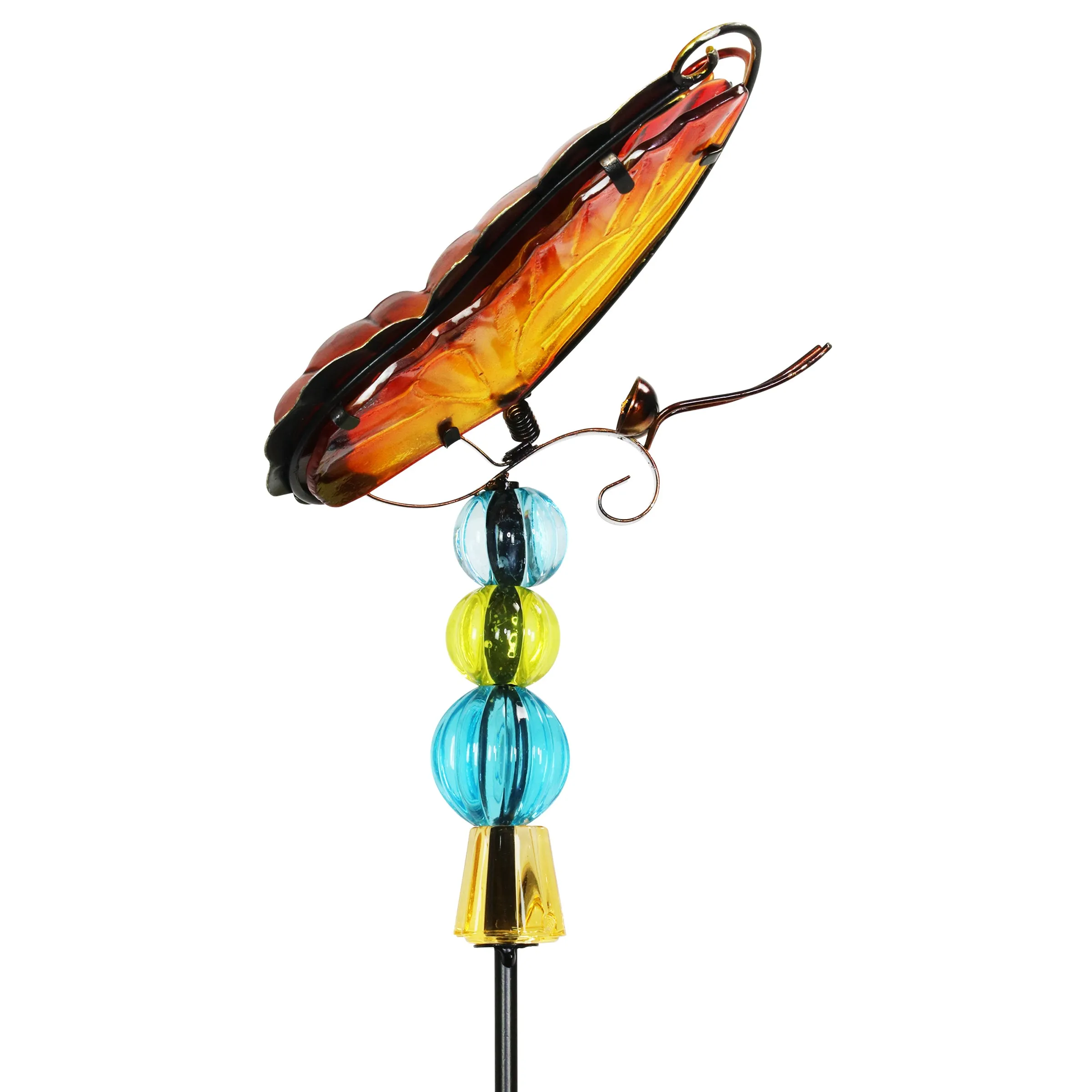 WindyWing Red Butterfly Garden Stake with Beads, Made of glass and metal with Fluttering Wings, 6 by 30 Inches